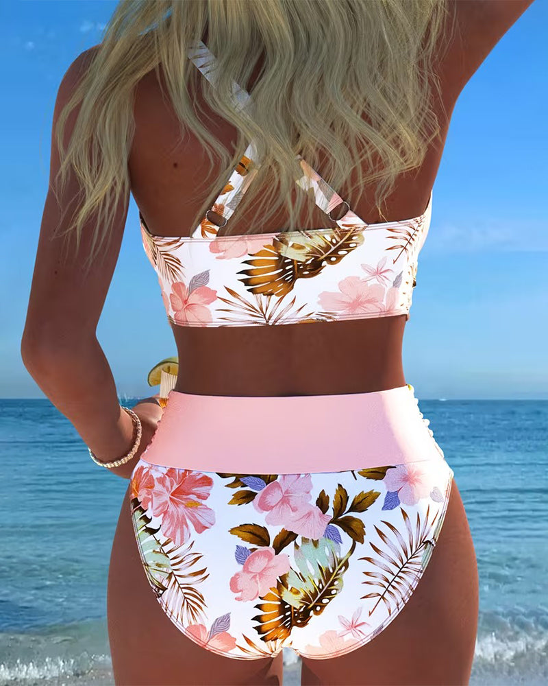 Maria | Bikini con fantasia floreale a contrasto e spacco
