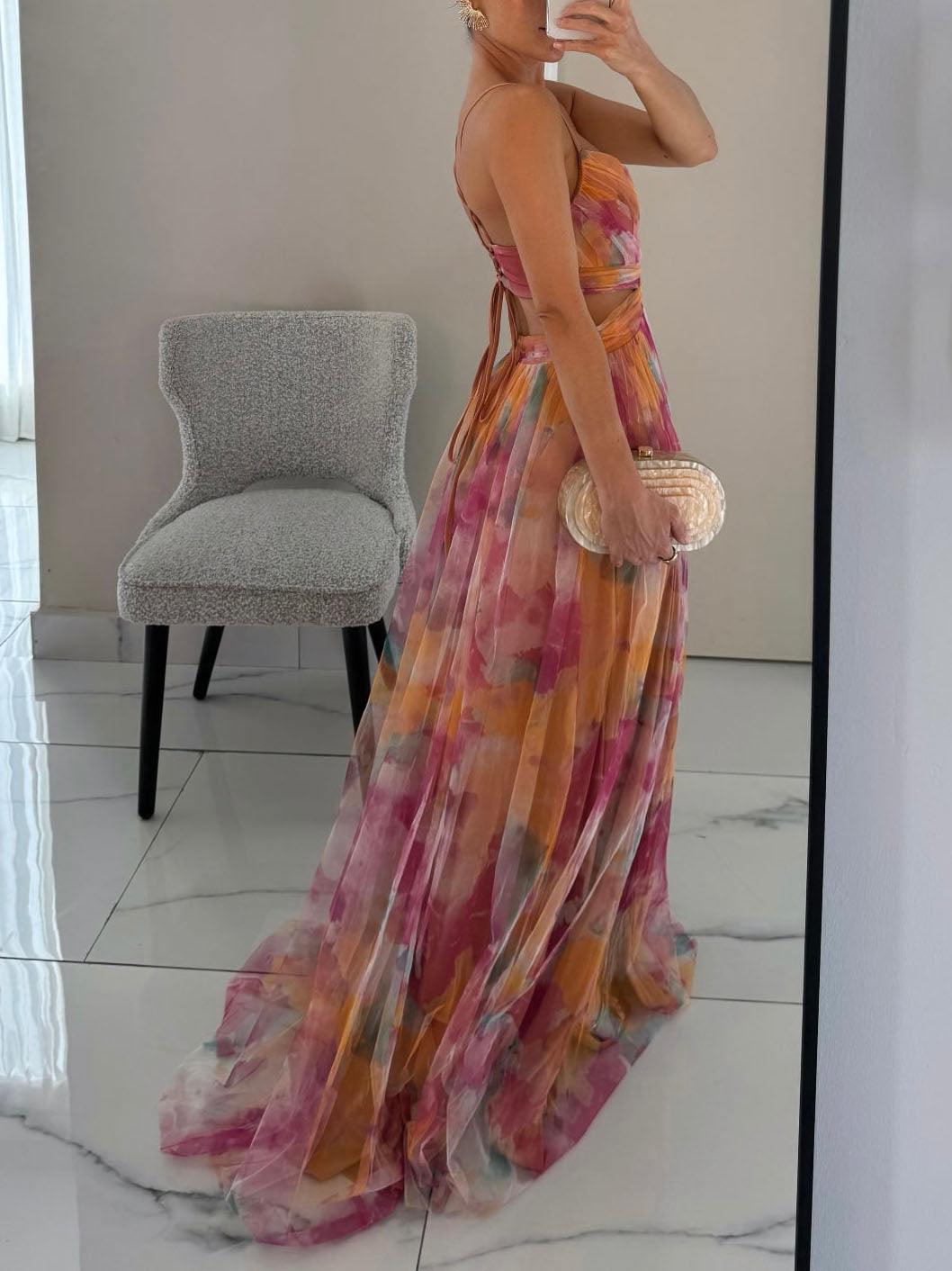 Antonia | Abito lungo con stampa floreale e scollo a V