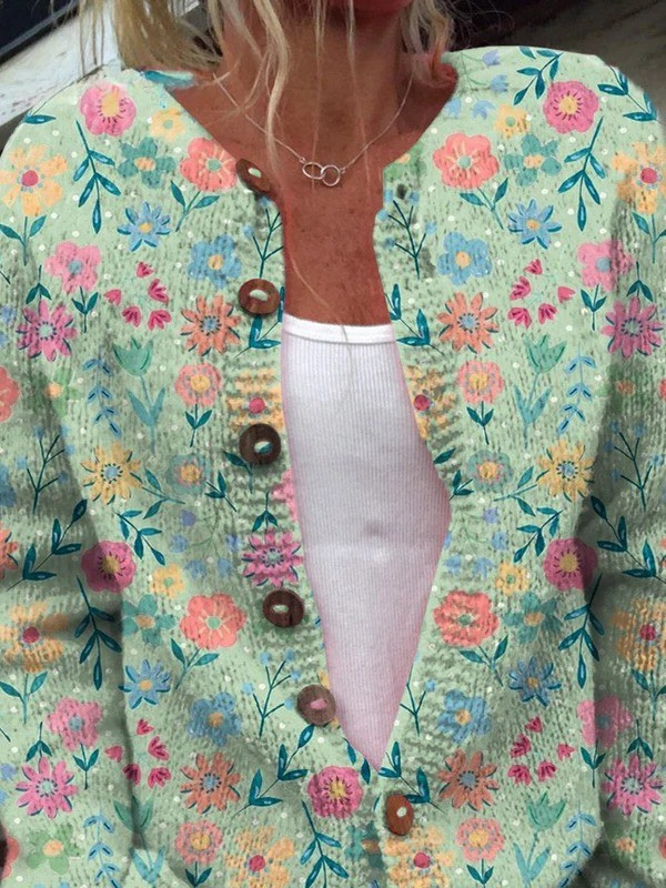 Piera | Cardigan con stampa floreale e bottoni