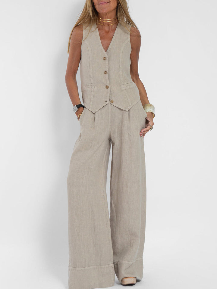 Rosa | Completo con gilet abbottonato e pantaloni ampi