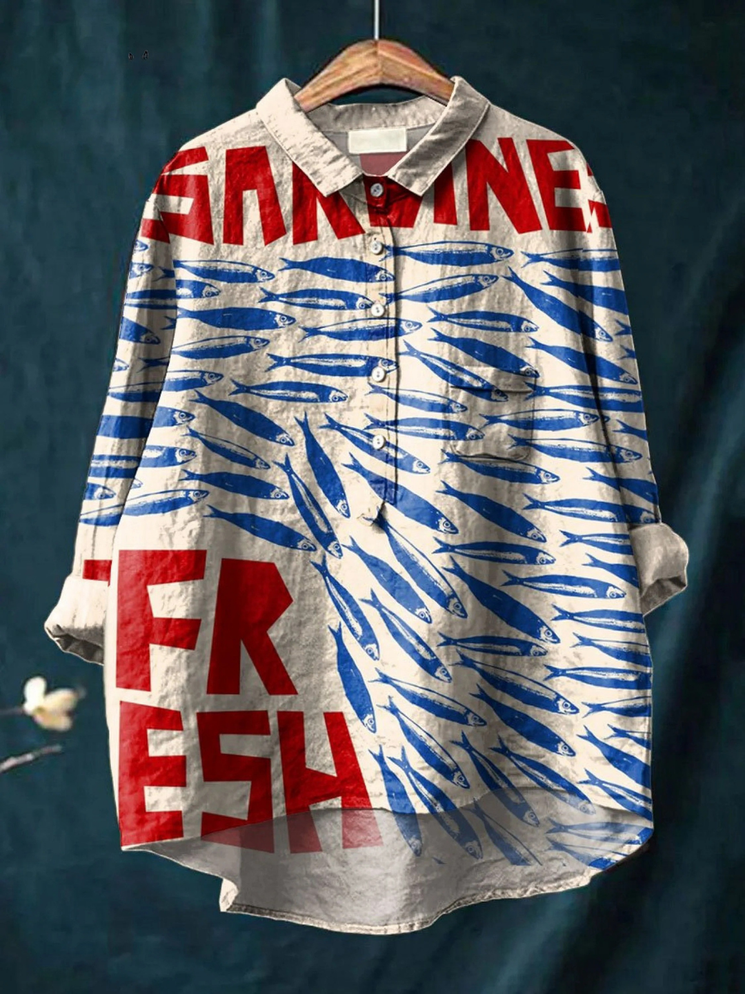 Paola | T-shirt casual da donna con illustrazione vintage di pesci