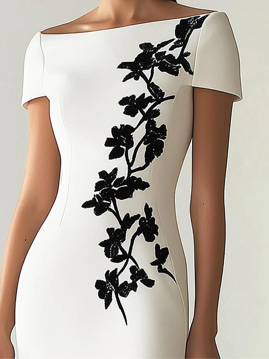 Micaela | Abito midi chic con stampa floreale e scollo a barchetta