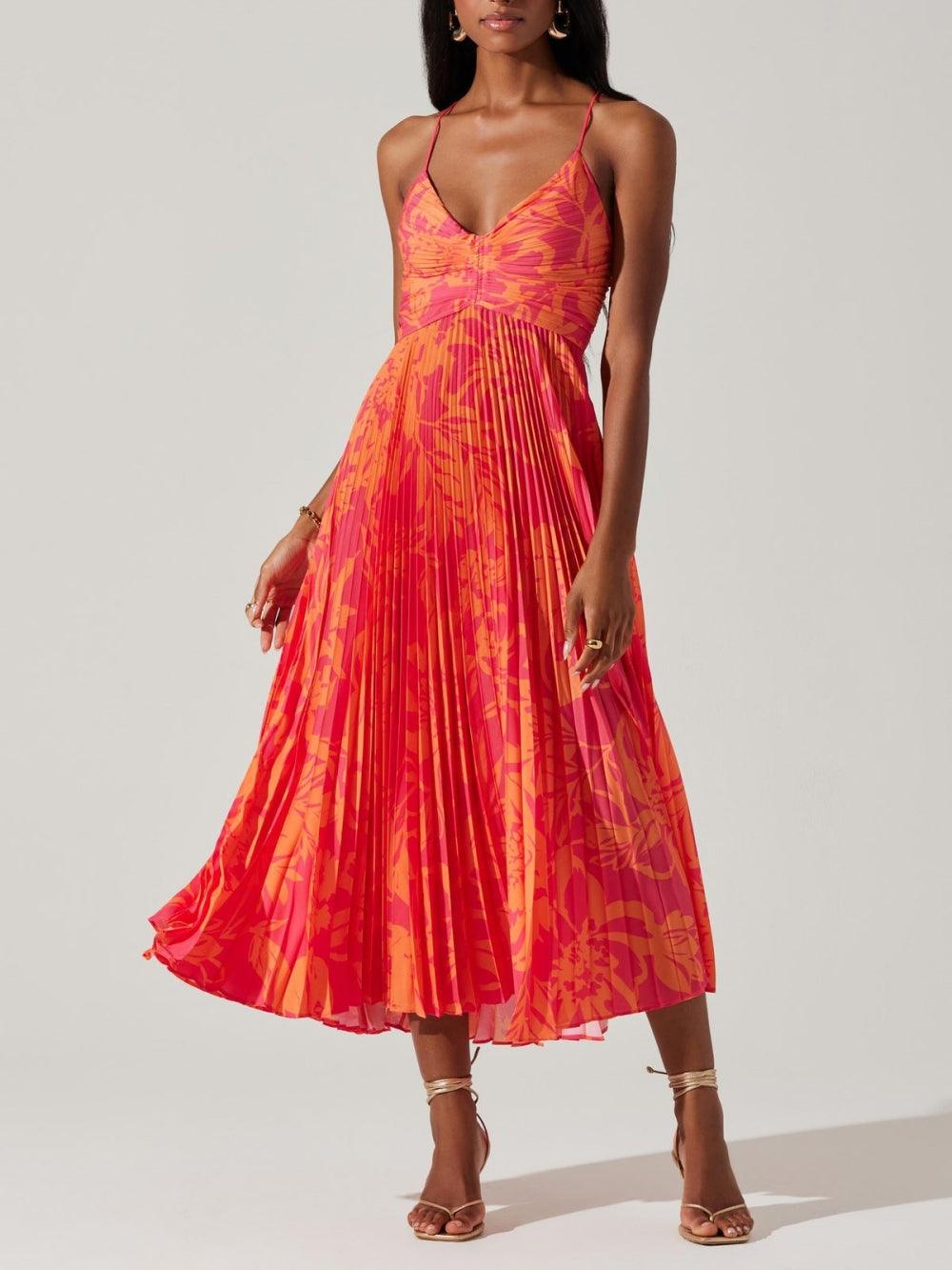 Sabina | Abito midi plissettato elegante con stampa floreale in stile chic costiero