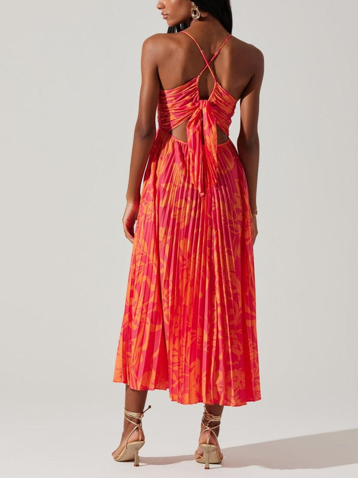 Sabina | Abito midi plissettato elegante con stampa floreale in stile chic costiero