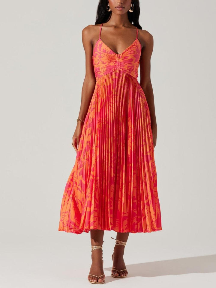 Sabina | Abito midi plissettato elegante con stampa floreale in stile chic costiero