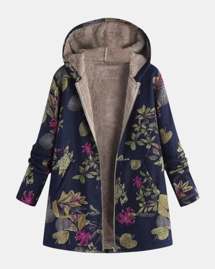 Aurora | Cappotto blu navy con fantasia floreale