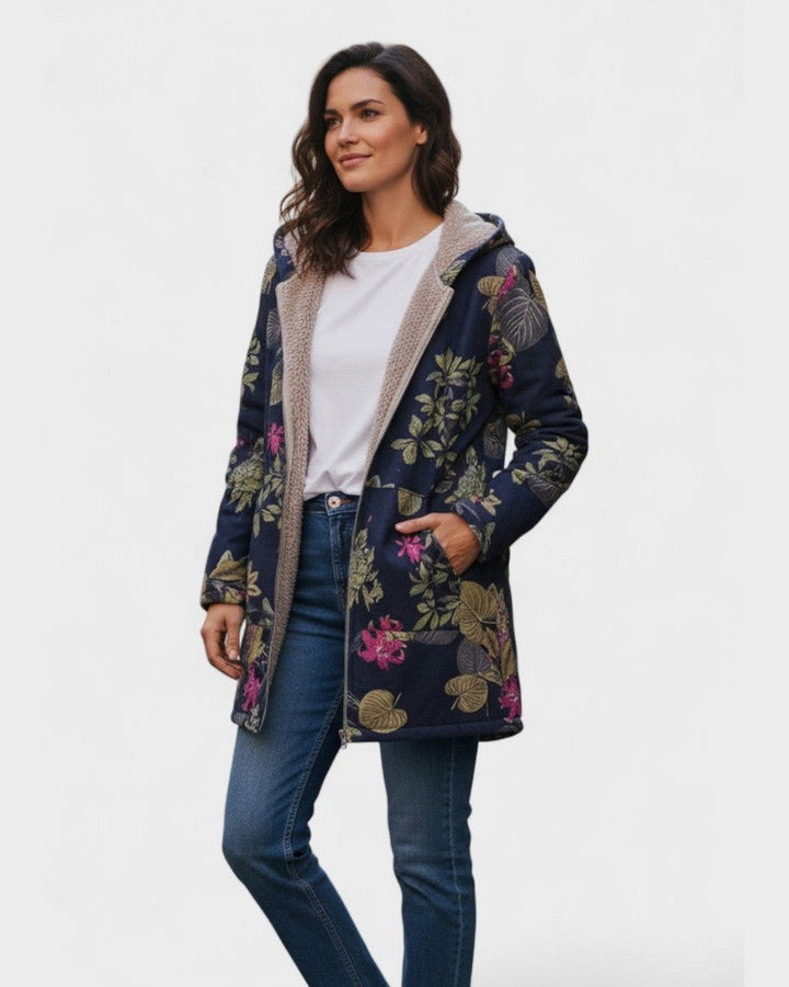 Aurora | Cappotto blu navy con fantasia floreale