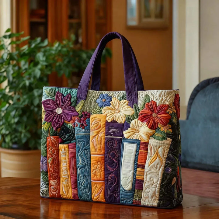 Rosalia | Borsa trapuntata con motivo per amanti dei libri