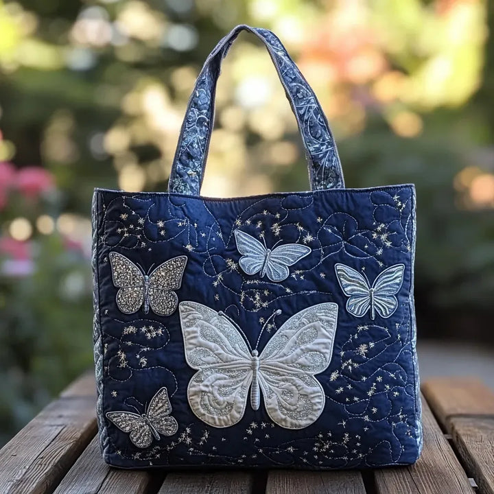 Annalisa | Borsa trapuntata con farfalle argentate