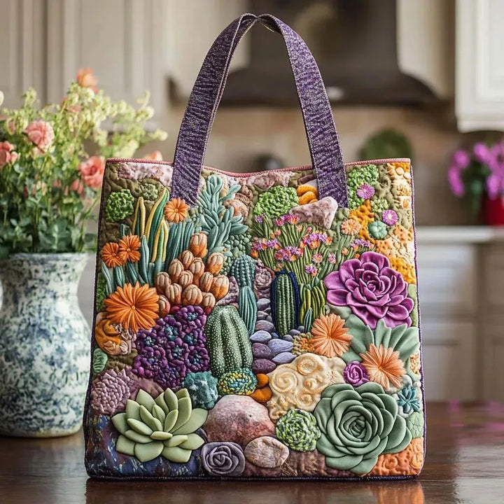 Matilde | Borsa trapuntata con giardino di piante grasse