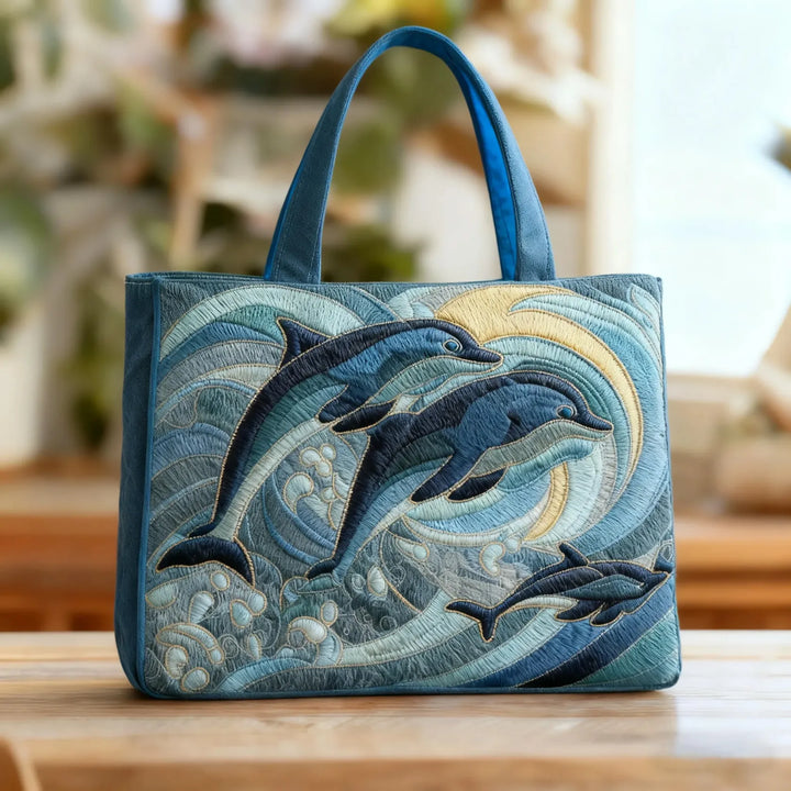 Matilde | Borsa trapuntata con delfini dell'oceano