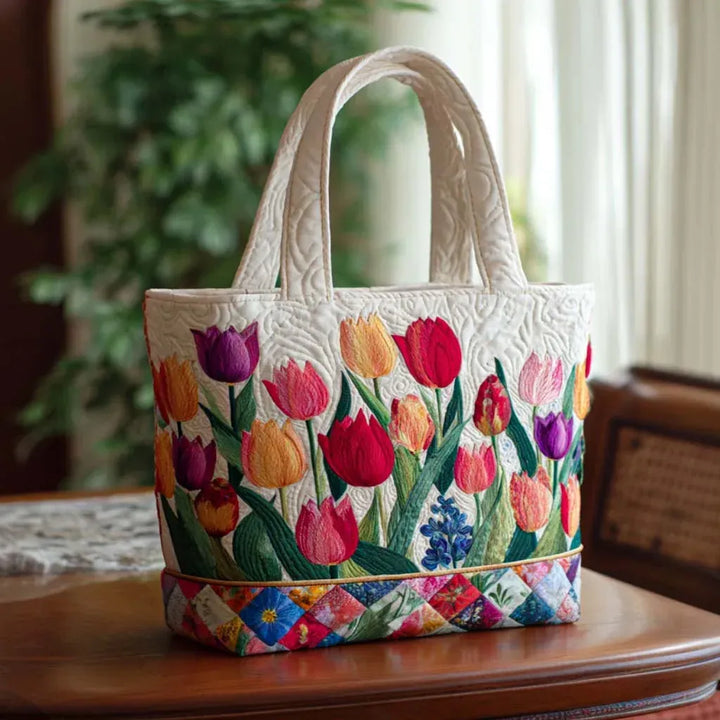 Giovanna | Borsa trapuntata con giardino di tulipani