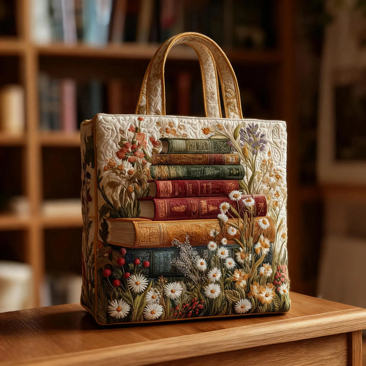 Emma | Borsa trapuntata con libri e margherite