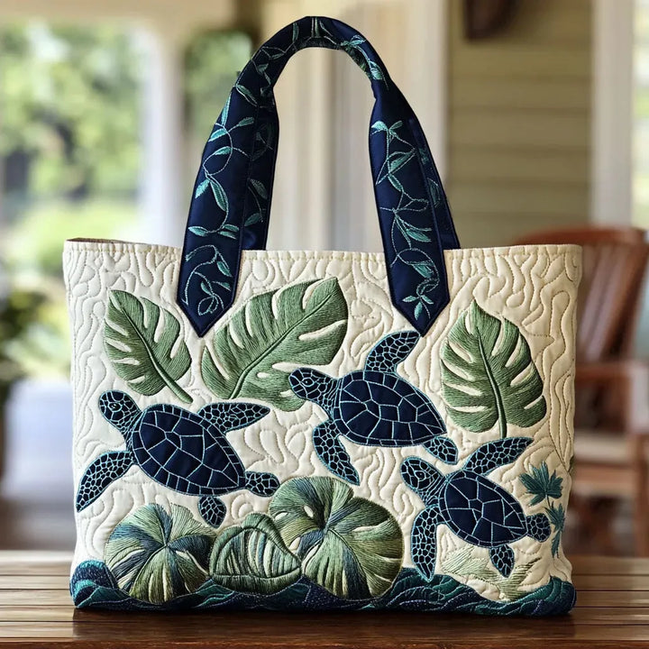 Anna | Borsa trapuntata con tartarughe marine e palme