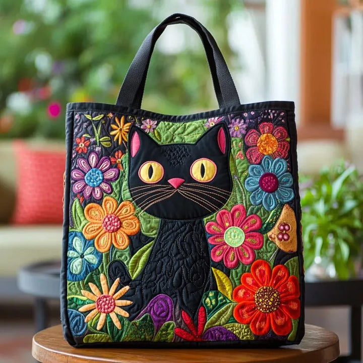 Concetta | Borsa trapuntata con gatto nero incantato