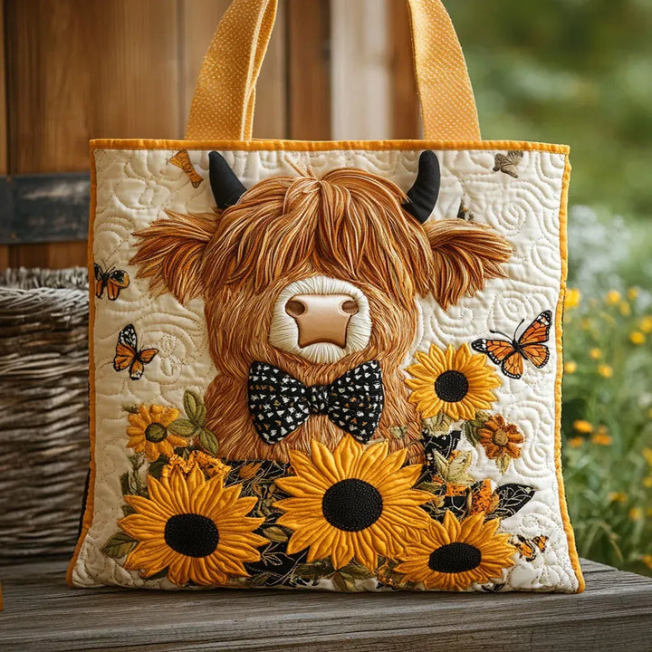 Rosalia | Borsa trapuntata con bovino delle Highlands e girasoli