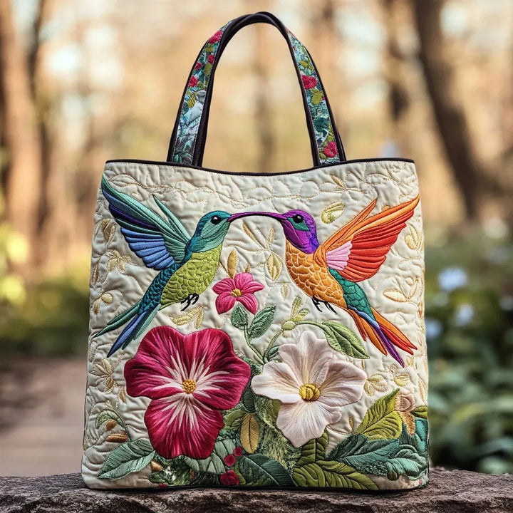 Carolina | Borsa trapuntata con due colibrì in volo