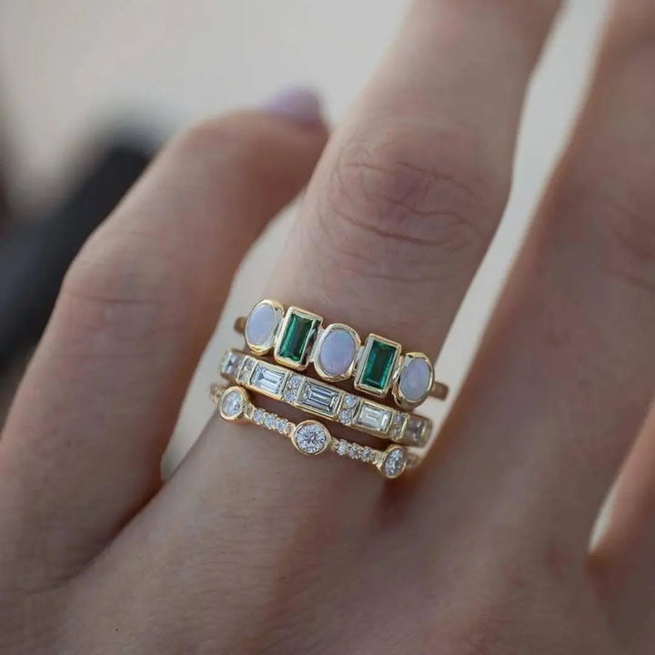 Elena | Anelli vintage con opale bianco e verde