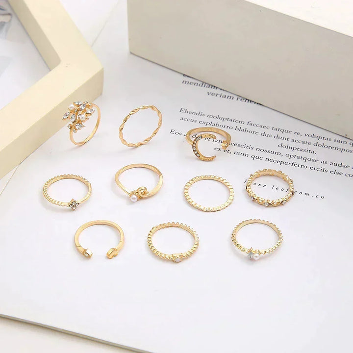 Annamaria | Set di 10 anelli boho placcati in argento e oro
