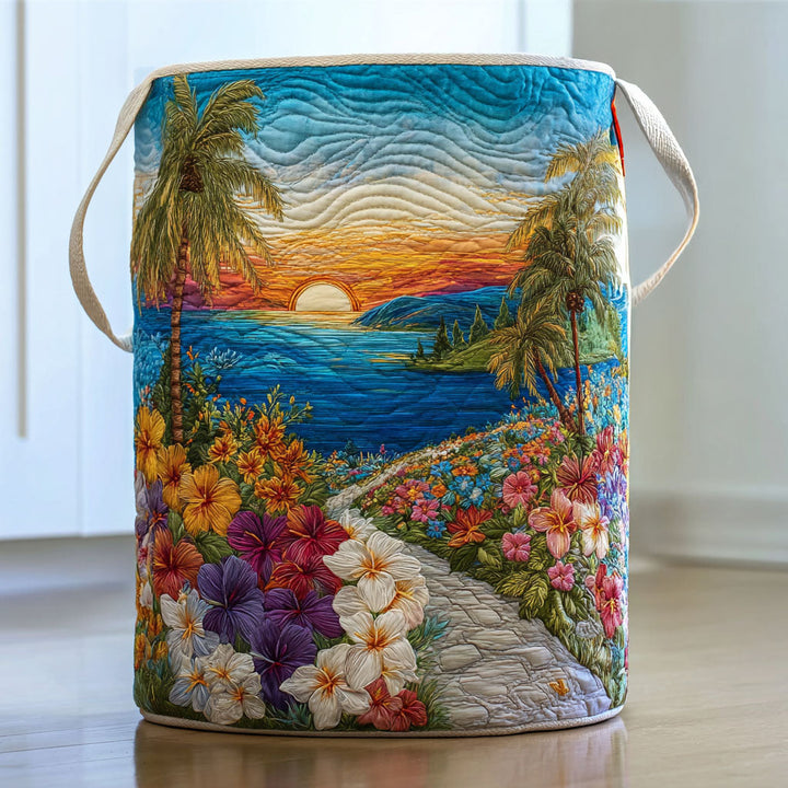 Fioritura Al Tramonto | Cesto Contenitore Trapuntato Paradiso Tropicale