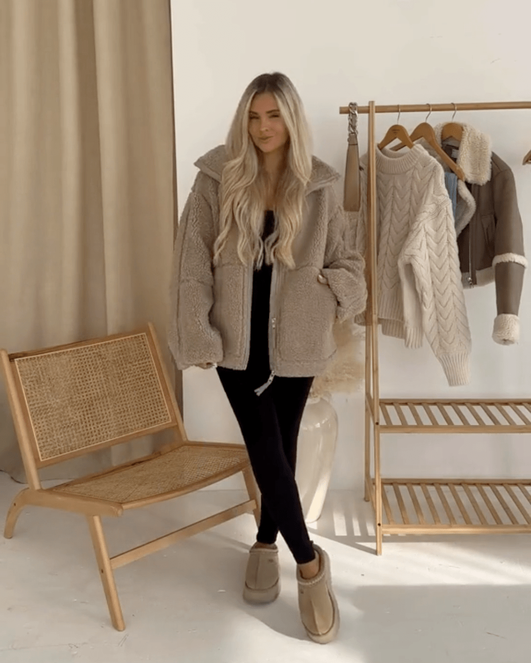 Alessia | Giacca teddy oversize con collo alto