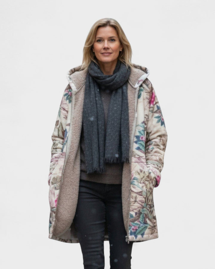 Rachele | Giacca in pile color pastello con fantasia botanica