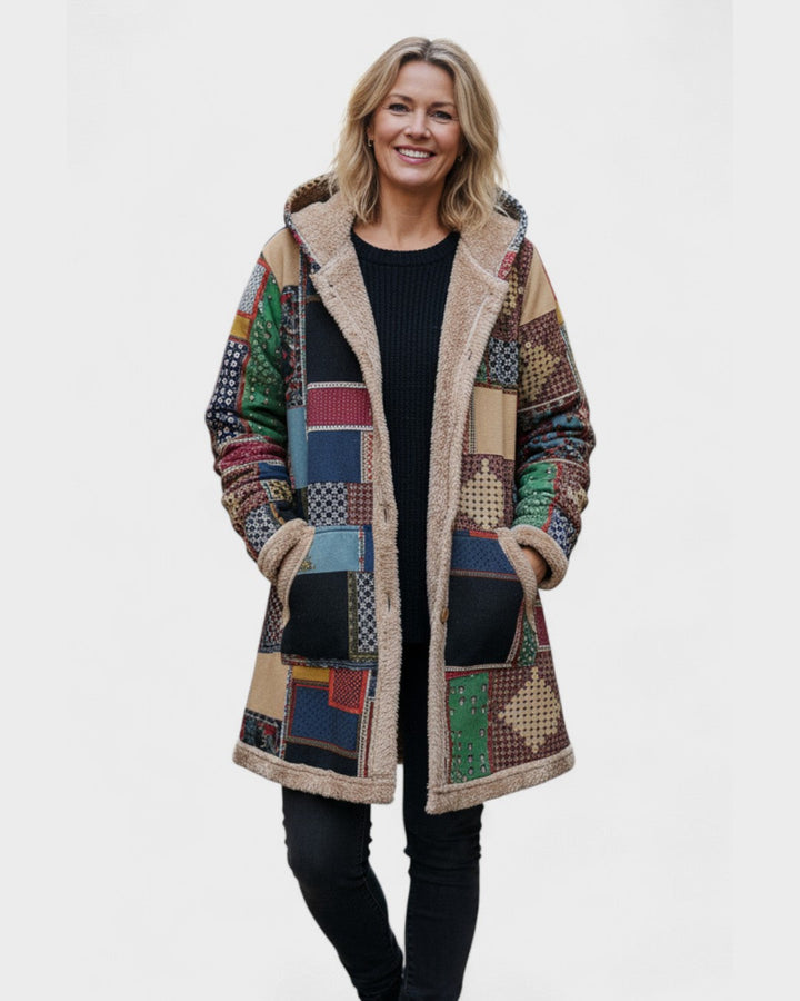 Maddalena | Felpa patchwork comoda con cappuccio nei toni della terra
