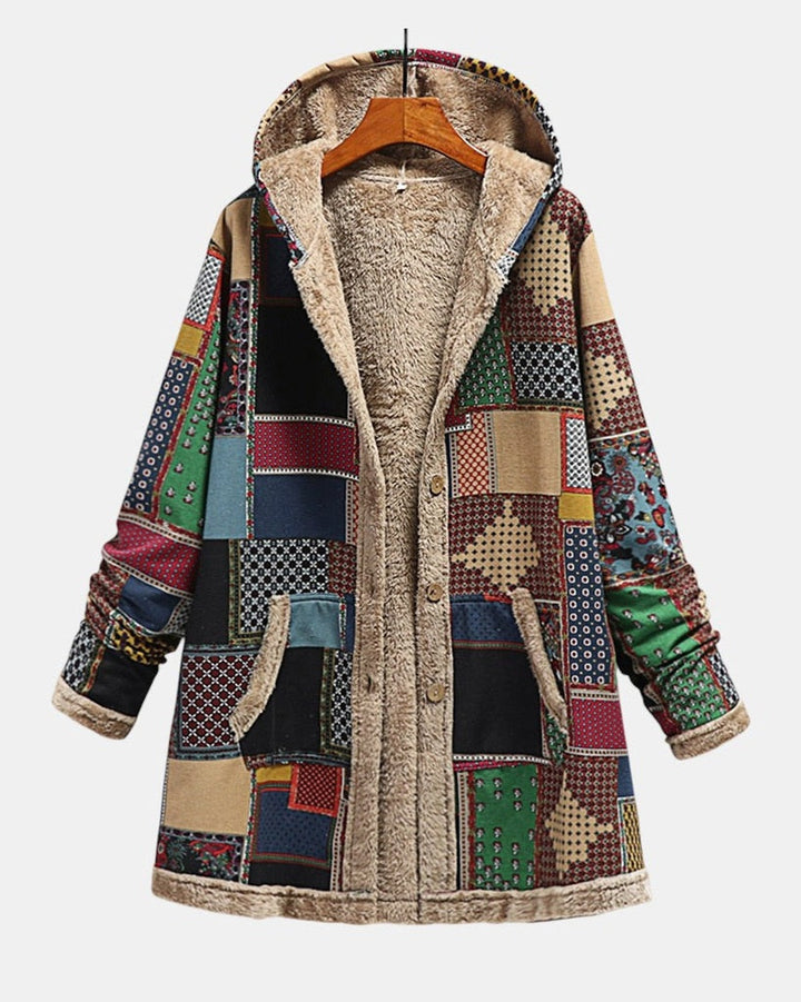 Maddalena | Felpa patchwork comoda con cappuccio nei toni della terra