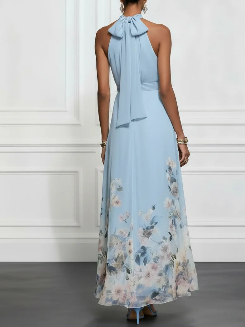 Anna | Abito lungo in chiffon con fiori blu