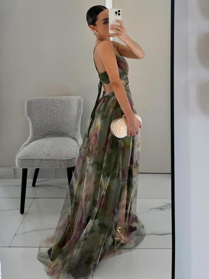 Antonia | Abito lungo con stampa floreale e scollo a V