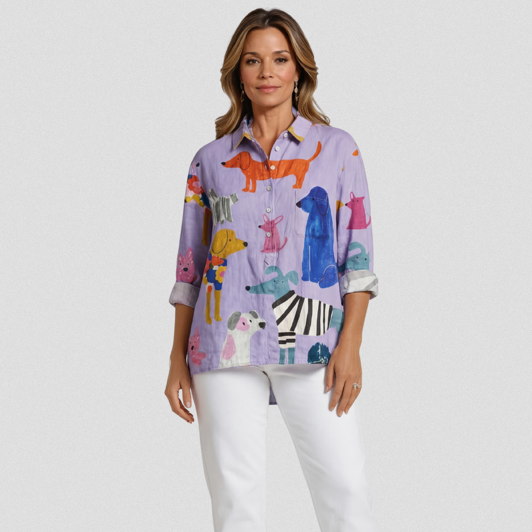 Rosa | T-shirt casual con stampa di cani