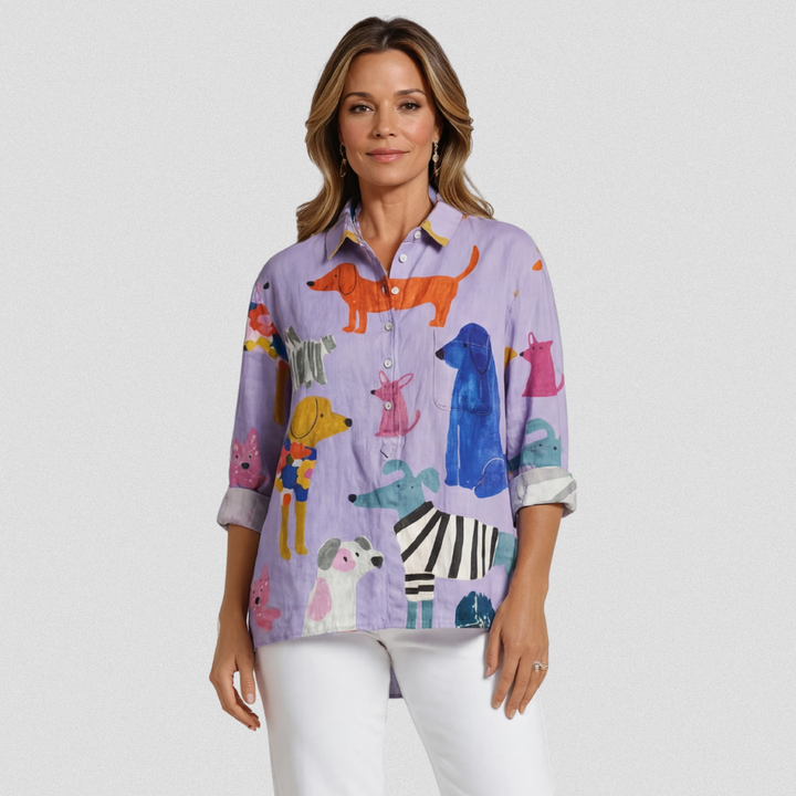 Rosa | T-shirt casual con stampa di cani