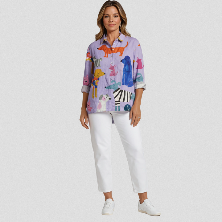 Rosa | T-shirt casual con stampa di cani