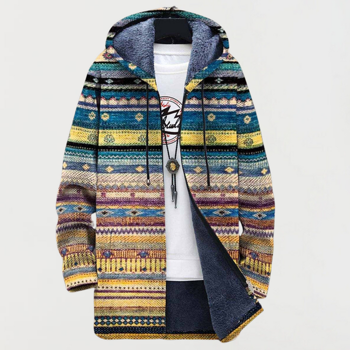 Elena | Cappotto con frange e fantasia tribale