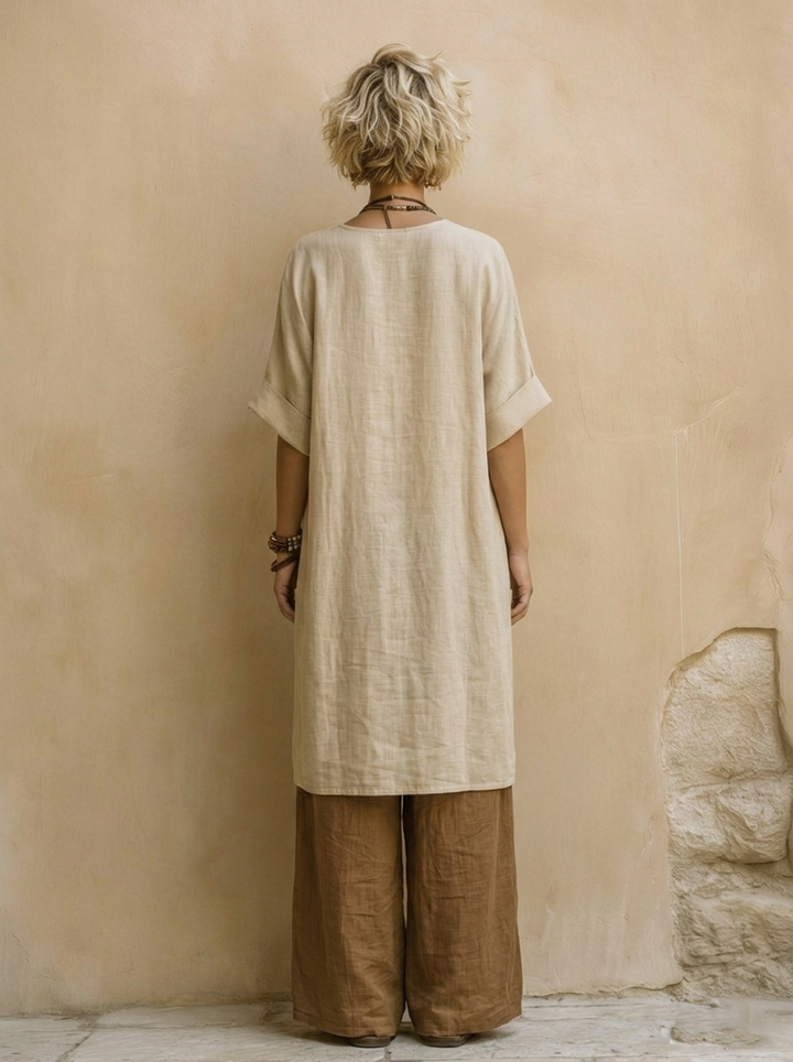 Elisabetta | Completo in tre pezzi grigio scuro e marrone con stampa tribale