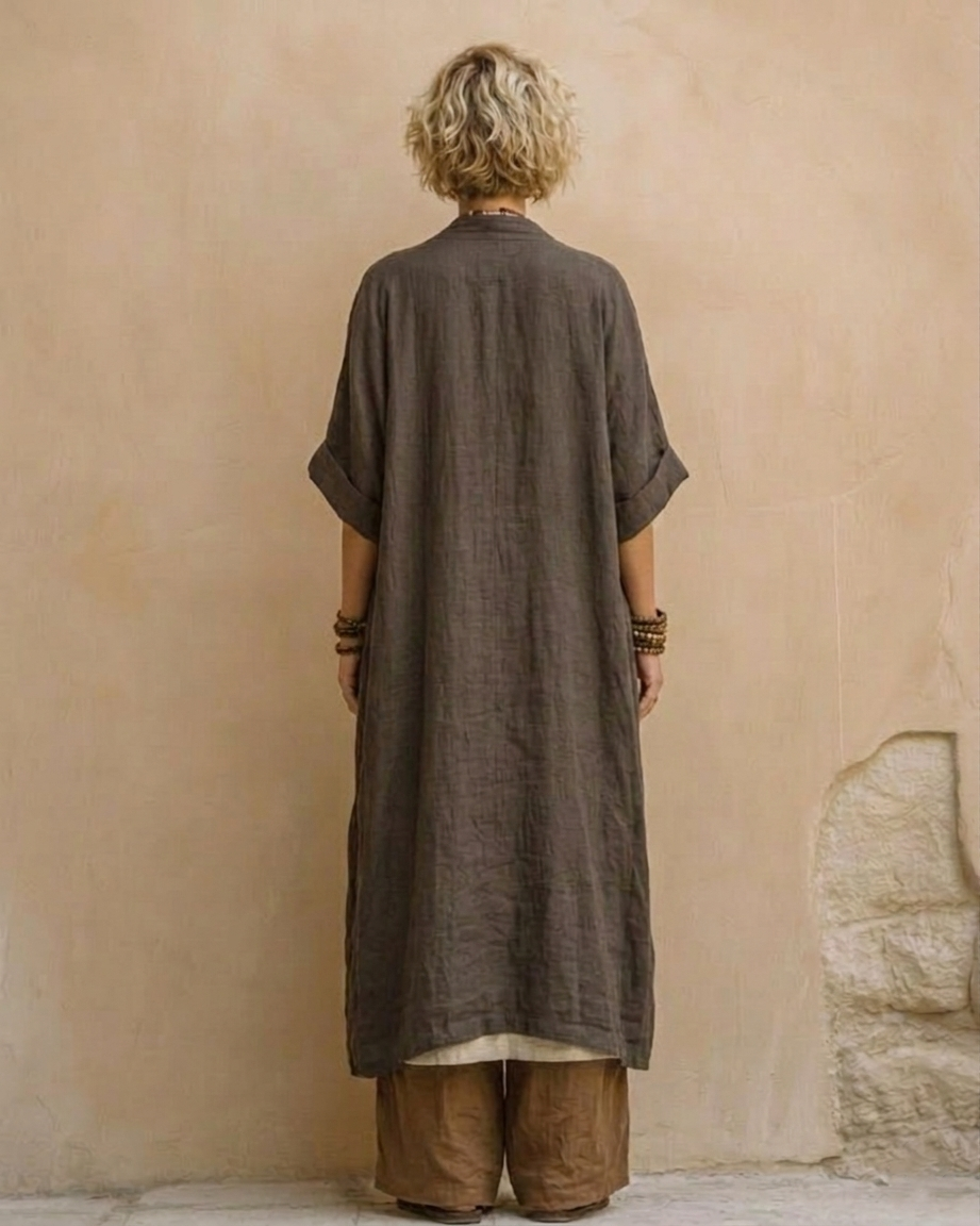Elisabetta | Completo in tre pezzi grigio scuro e marrone con stampa tribale