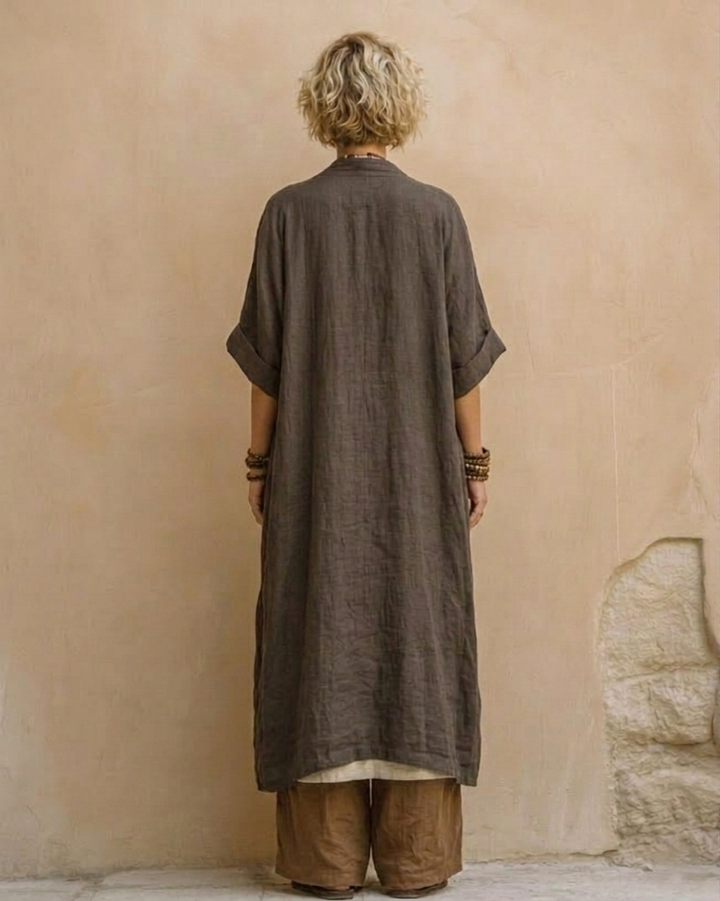 Elisabetta | Completo in tre pezzi grigio scuro e marrone con stampa tribale