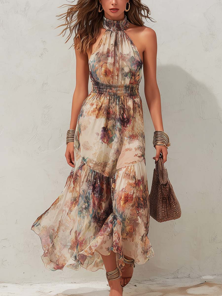 Frida | Abito midi vintage con delicata fantasia floreale