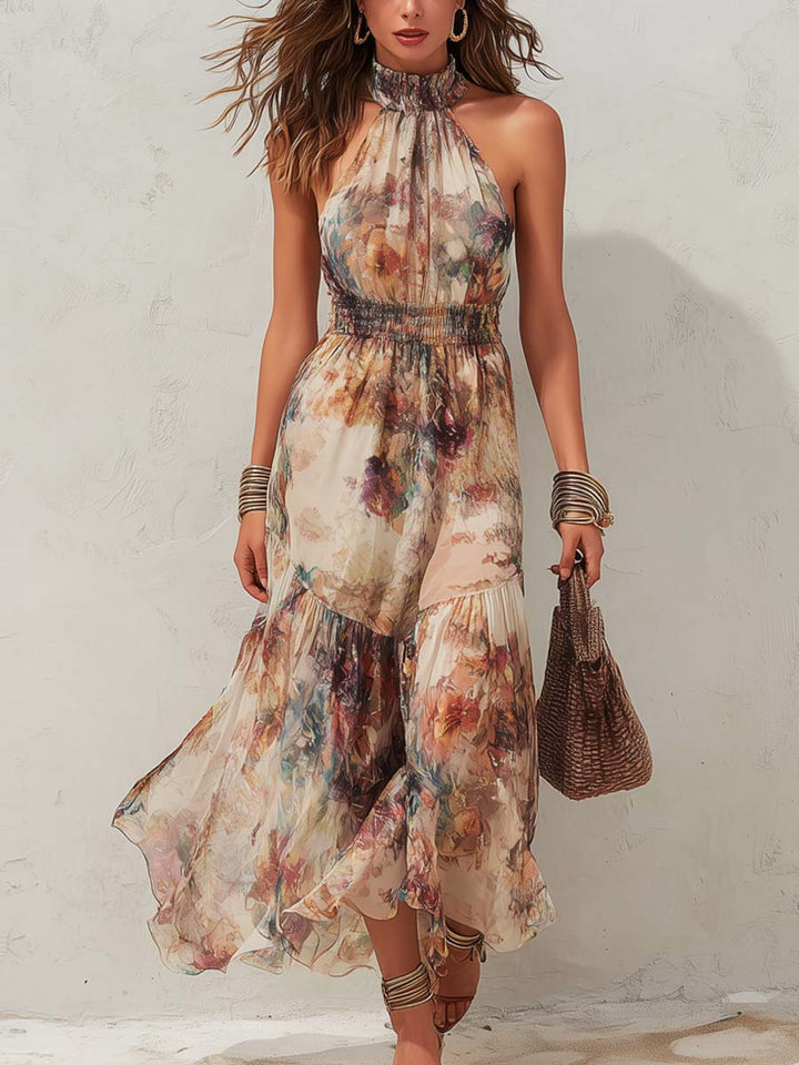 Frida | Abito midi vintage con delicata fantasia floreale