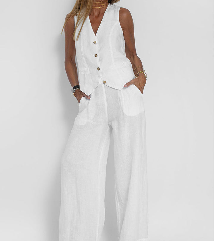 Rosa | Completo con gilet abbottonato e pantaloni ampi