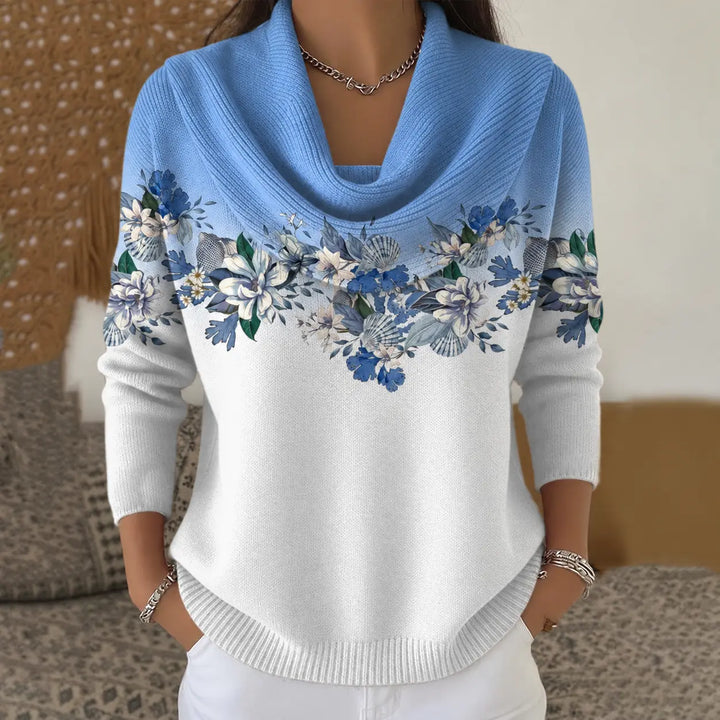 Dorotea | Maglione Floreale con Collo Rovesciato