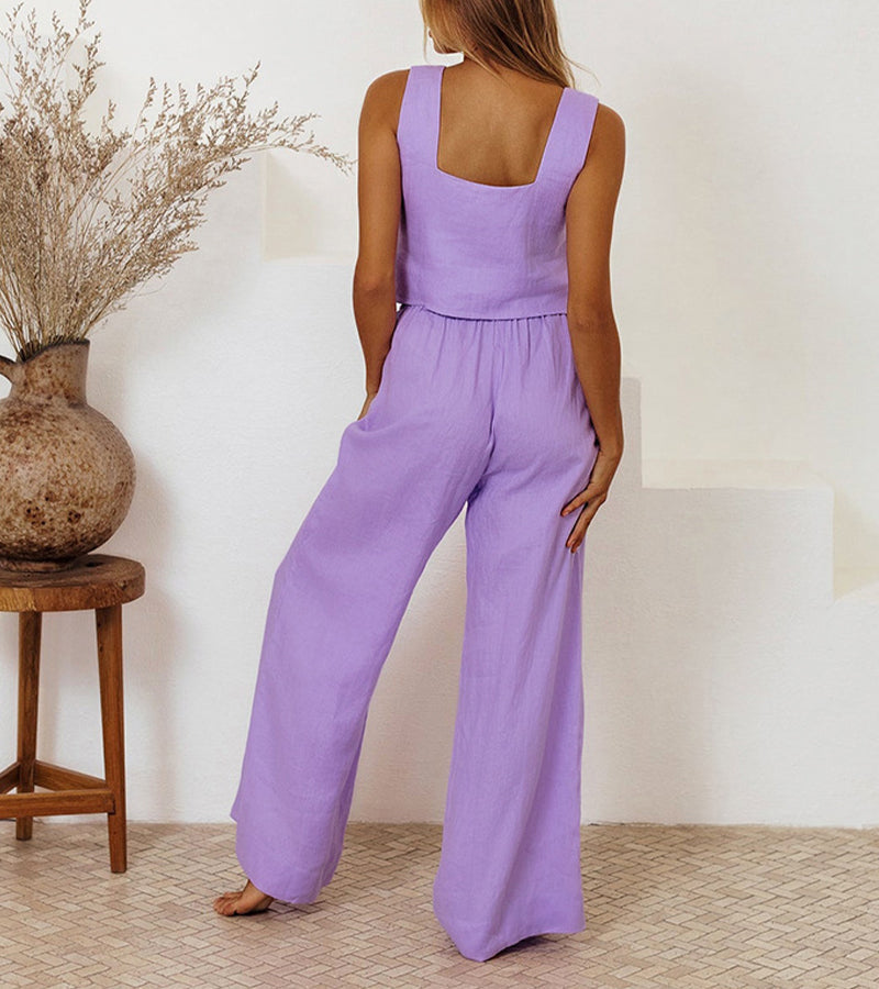 Elena | Completo con top minimalista e pantaloni svasati