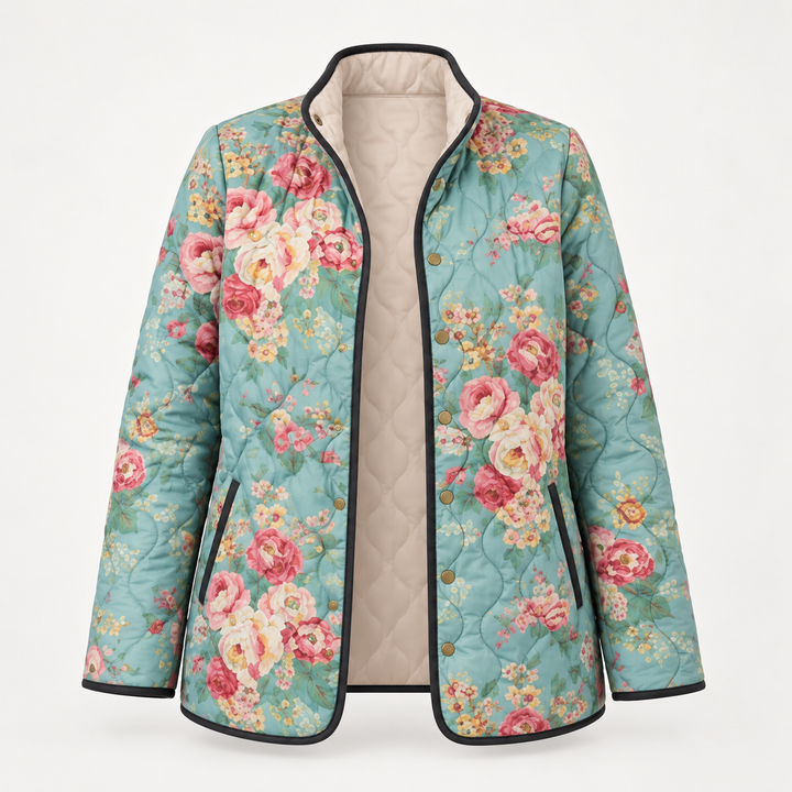 Chiara | Giacca trapuntata con rose verde celadon