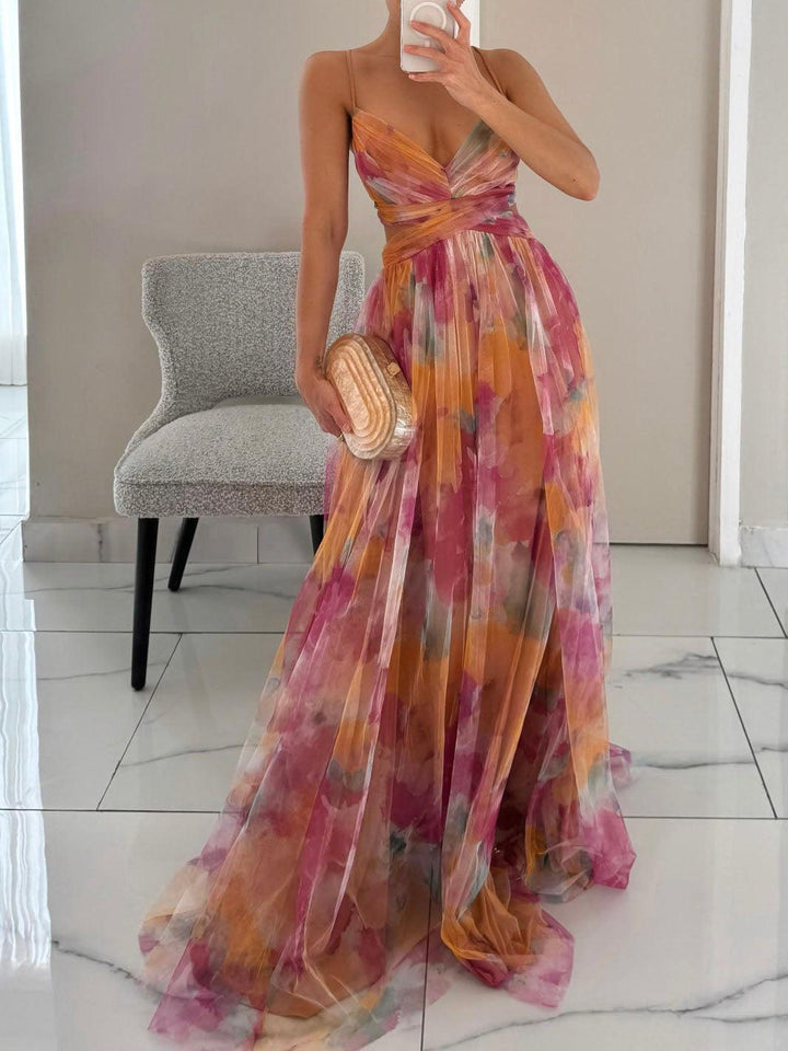 Antonia | Abito lungo con stampa floreale e scollo a V