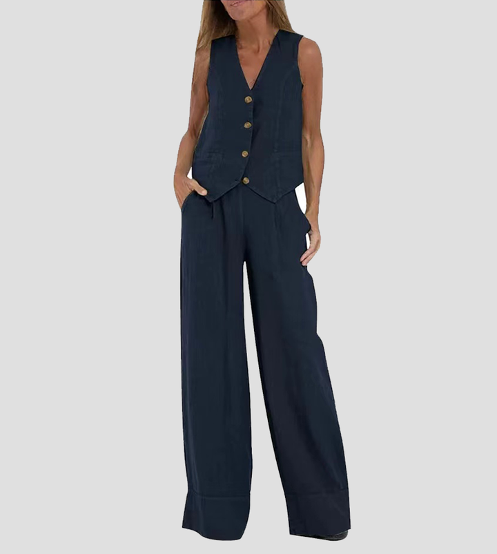 Rosa | Completo con gilet abbottonato e pantaloni ampi