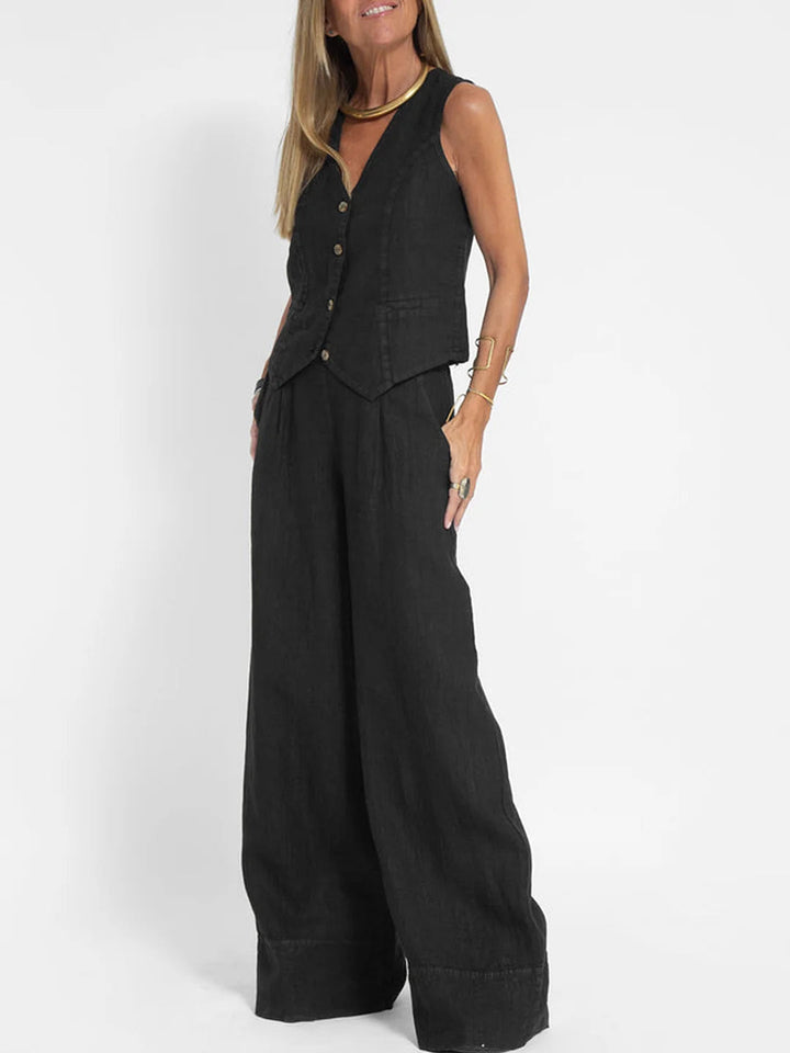 Rosa | Completo con gilet abbottonato e pantaloni ampi