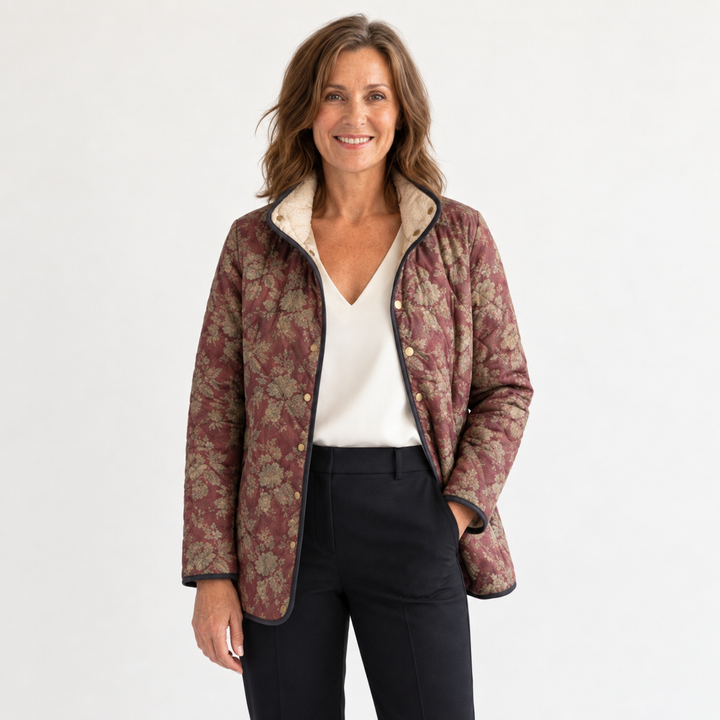 Giovanna | Giacca trapuntata con motivo damascato color prugna