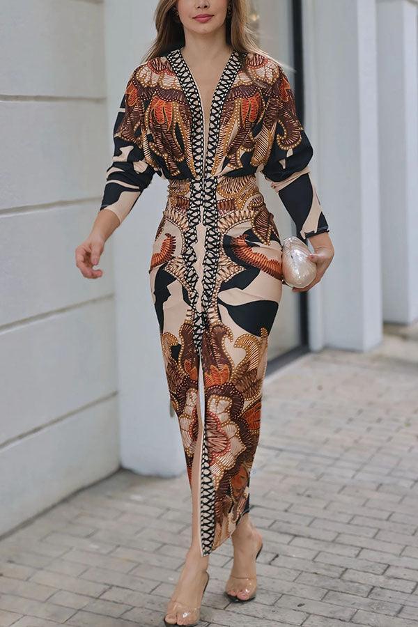 Monica | Abito midi estivo con maniche a pipistrello e stampa originale