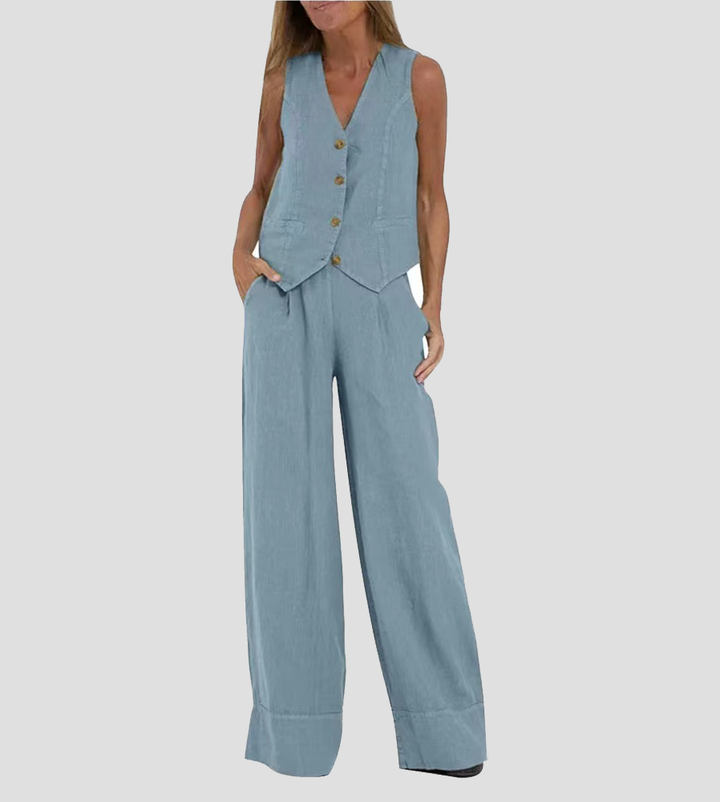 Rosa | Completo con gilet abbottonato e pantaloni ampi