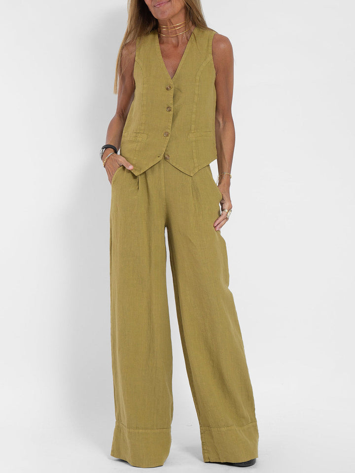 Rosa | Completo con gilet abbottonato e pantaloni ampi